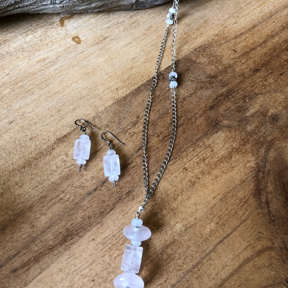 Rose quartz necklace/earring set